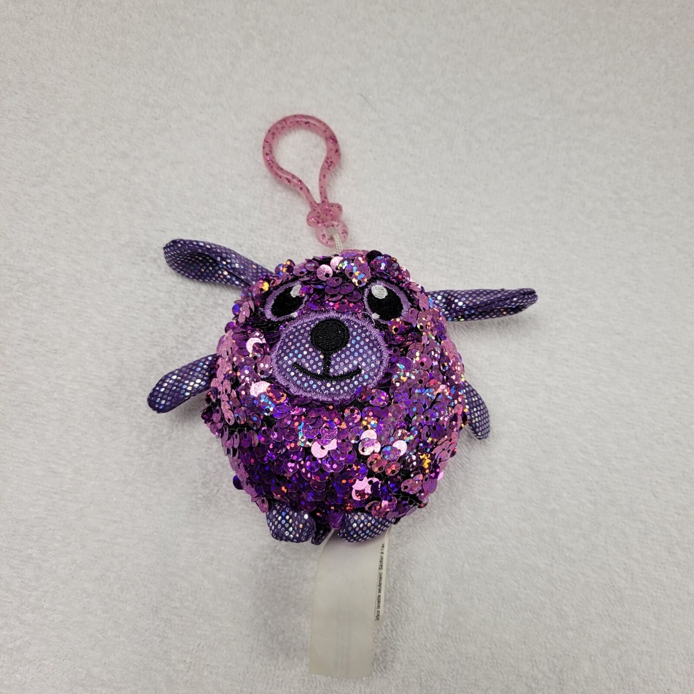 Shimmeez Purple Sequin Plush keychain / backpack clip